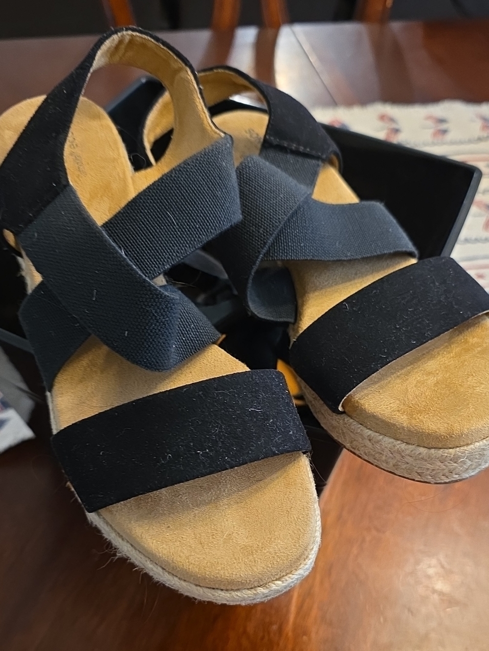 Sonoma Black Elastic-Strap Espadrille Wedge Sandals